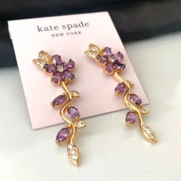 Kate Spade Floral Drop Earrings Purple Crystal - Picture 2 of 3